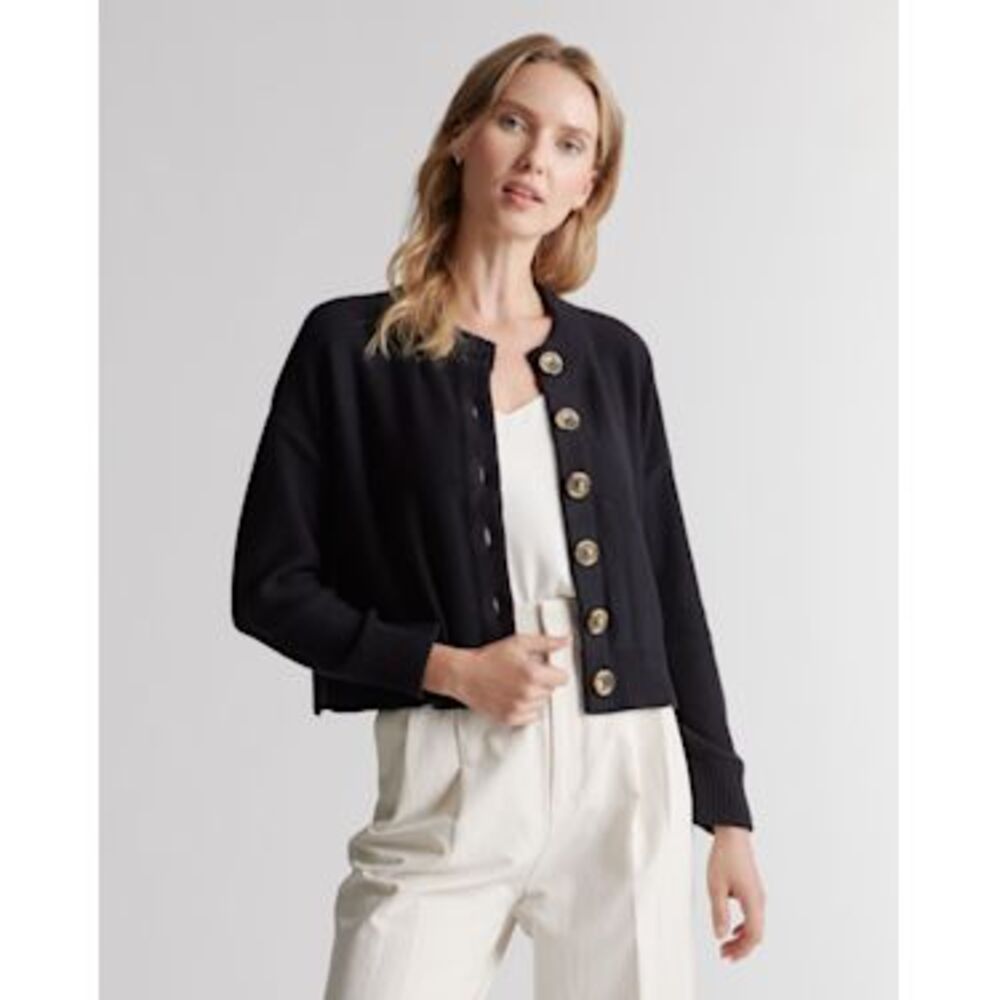 Quince Black Button-Up Sweater